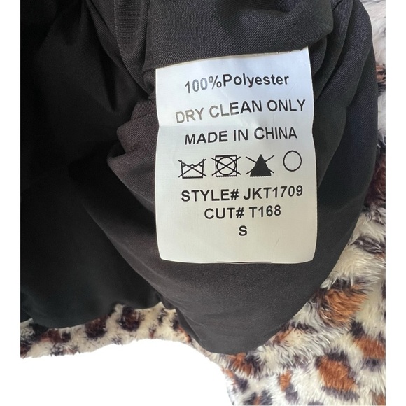 NWT Women's leopard la miel faux puffer coat  print Jacket collar pockets size S - Picture 10 of 15